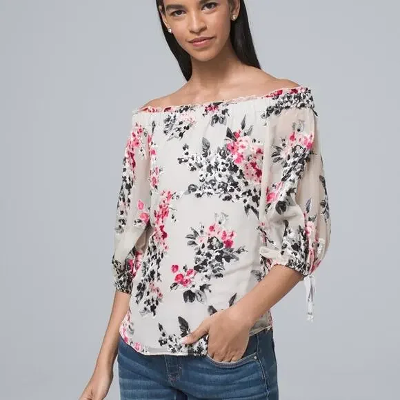 WHBM white pink floral burnout sheer top XXS NWT - Picture 14 of 14